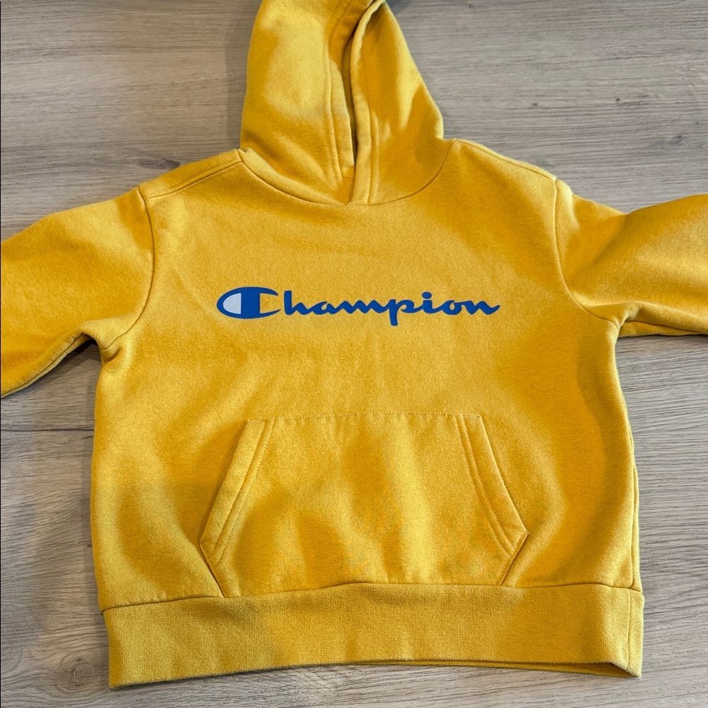Champion Kids Hoodie in Yellow with Blue Logo
